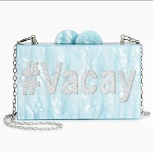 SAM EDELMAN CIRUS #Vacay EVENING BAG CLUTCH ACRYLIC CROSSBODY LT BLUEISH SILVER